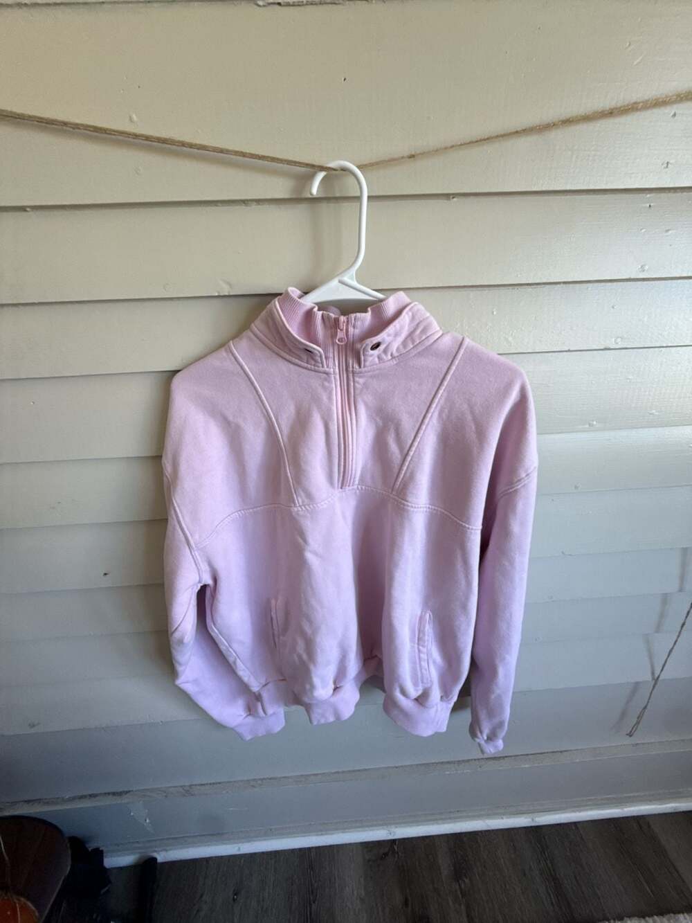 PacSun Pink Quarter-Zip Seamed Fleece Pullover Sweatshirt